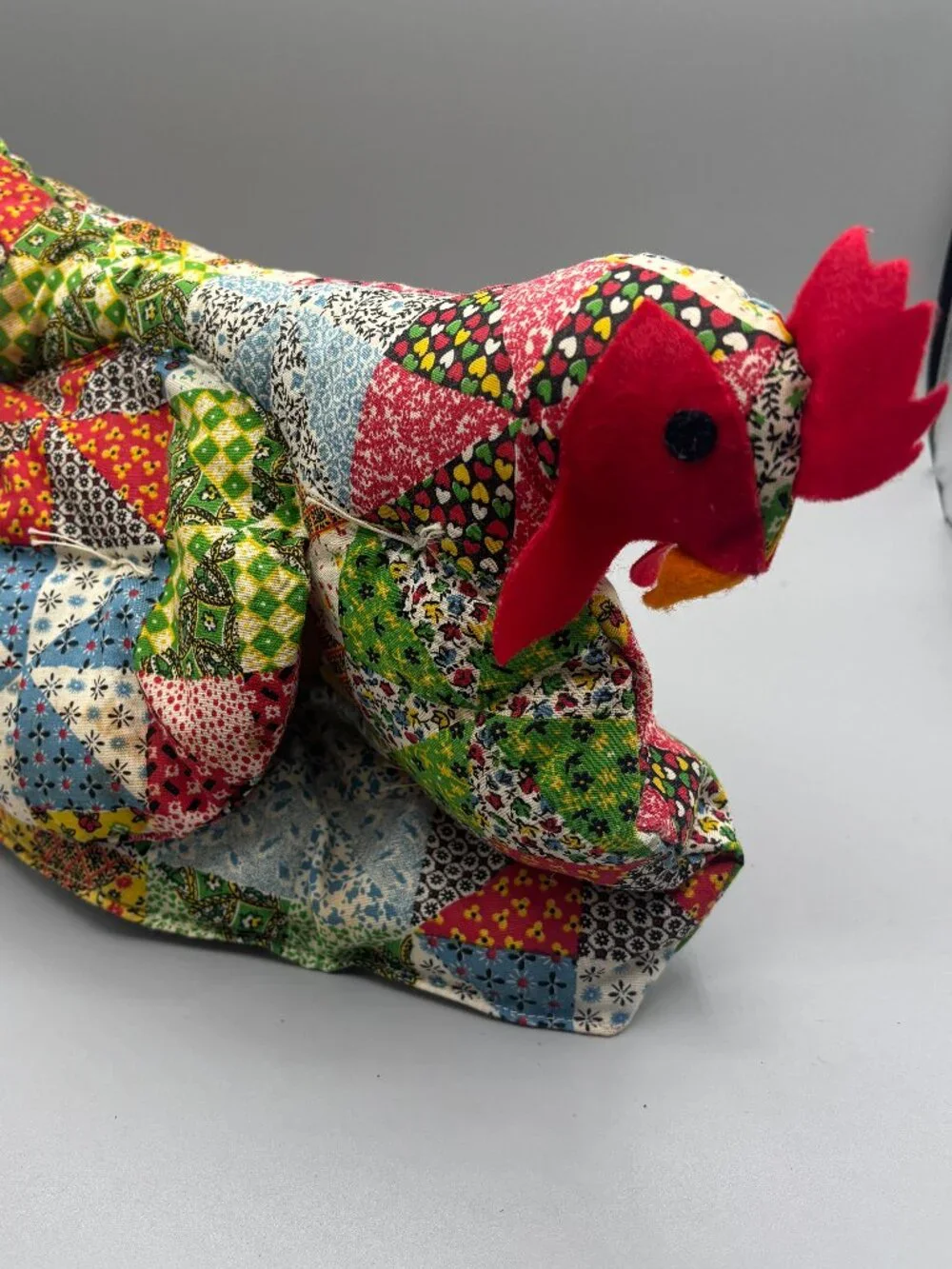 Vintage Overly-Raker Quilted Chicken Tea Cozy Patchwork Hen Teapot Cover Country
